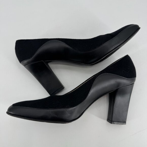 Salvatore Ferragamo Anastsia Leather Block Heel Black Classic Work 8.5 Pumps - Picture 1 of 9